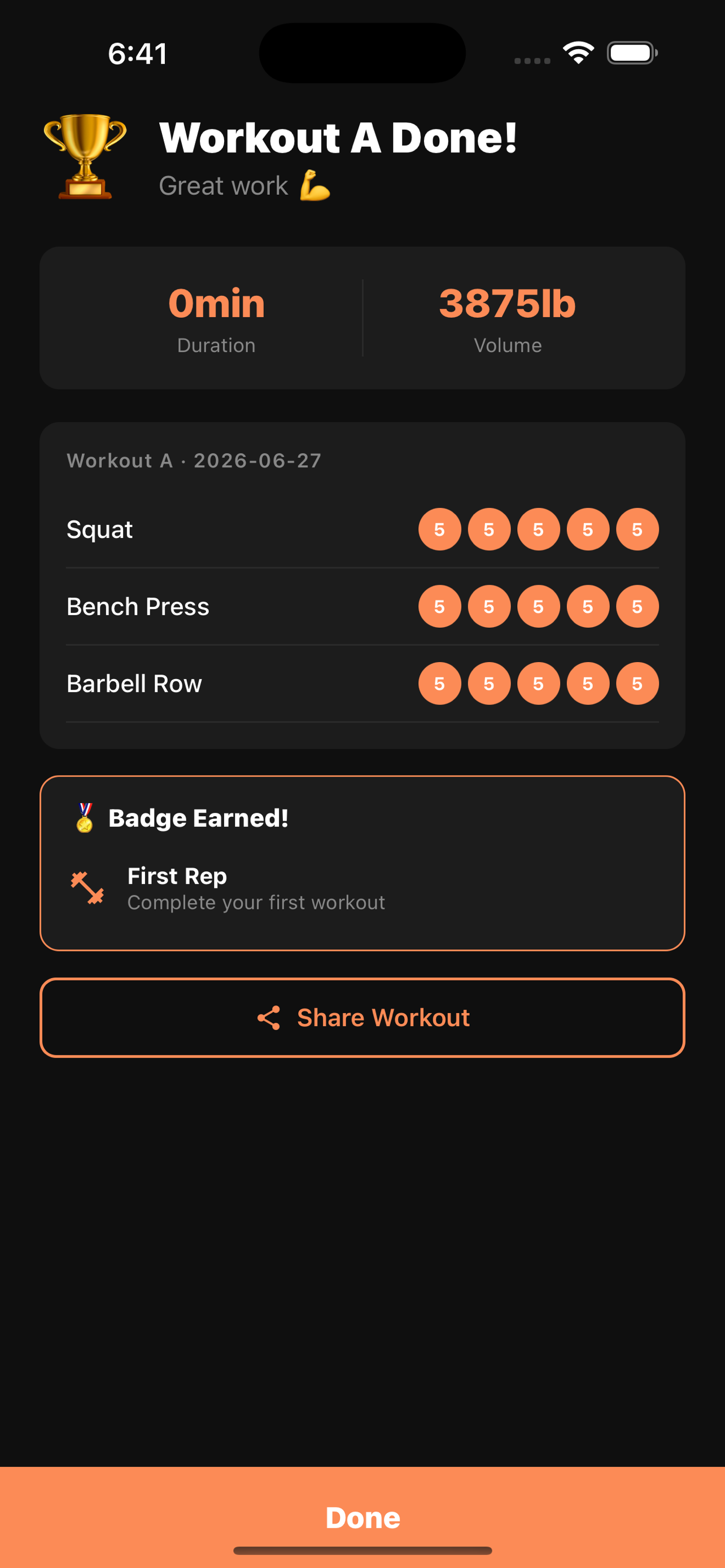 Progress screen