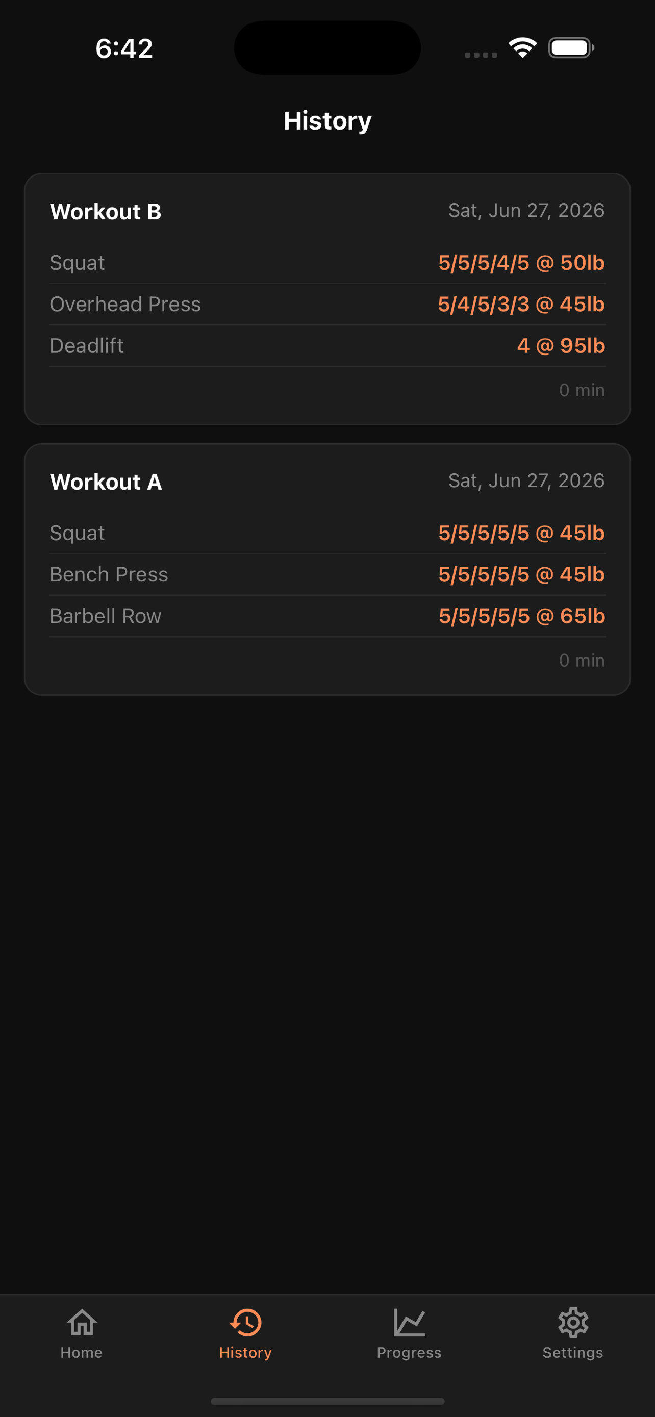 Settings screen